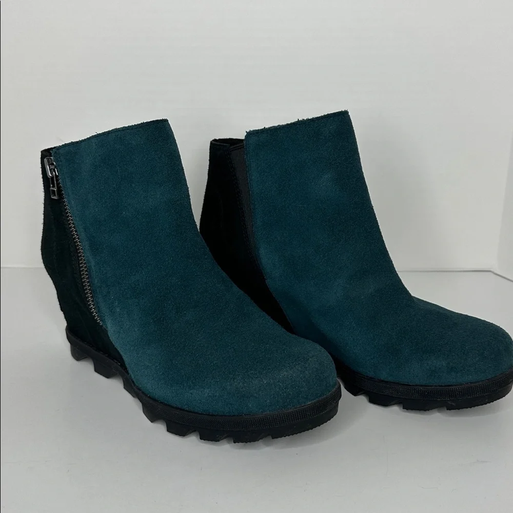 Sorel Joan of Arctic Wedge II Side Zip Boots Blue Suede Women's Size US 9‎ EU 40